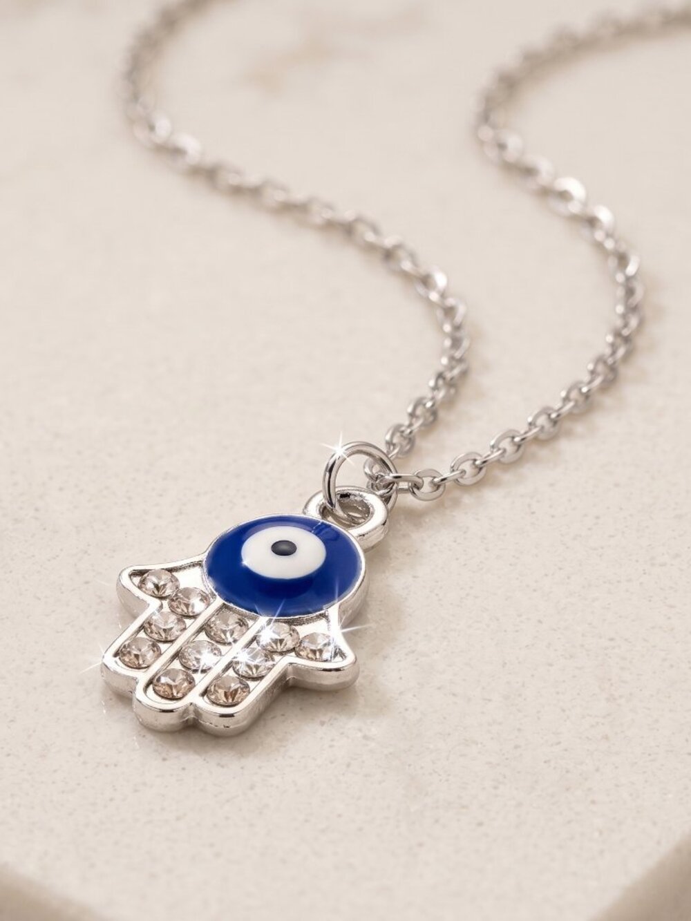 Cubic Zirconia Evil Eye Hamsa Hand Necklace (Protection, Intuition, Balance)